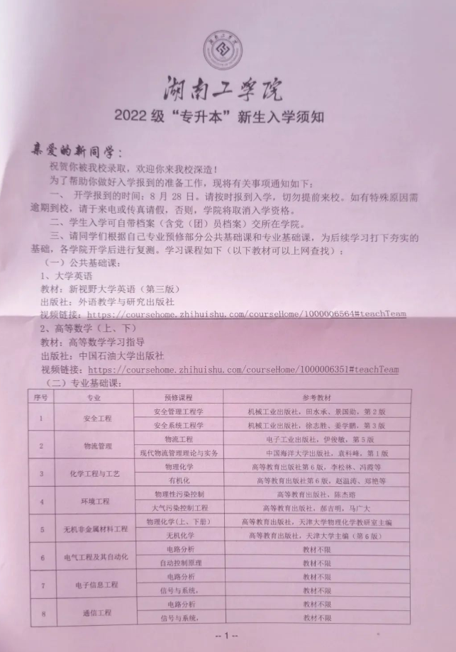 2022年湖南工學院專升本錄取通知書